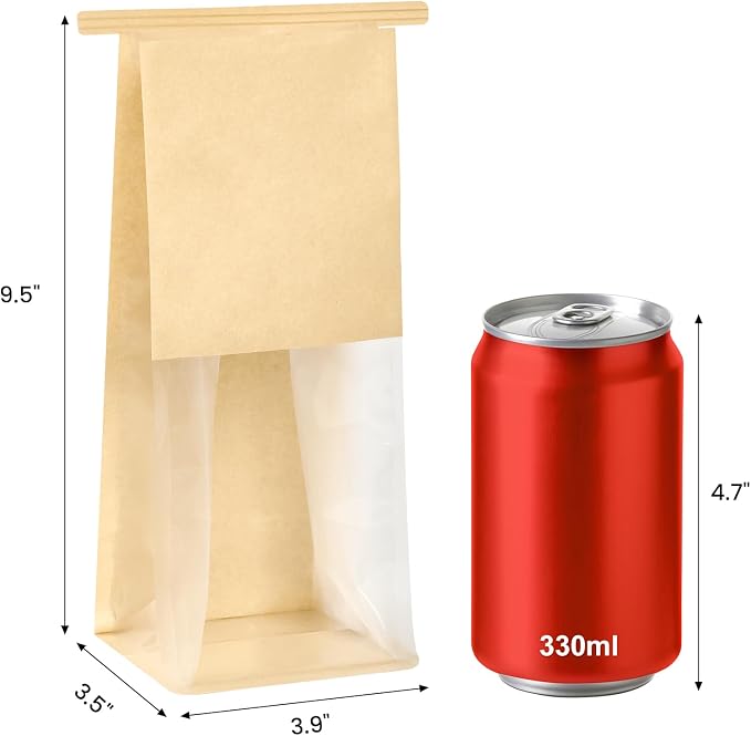 Ocmoiy 100 Pack Small Cookie Bags with Window, 3.9x3.5x9.5 Inches Tin Tie Tab Lock Bakery Packaging Bag, Resealable Paper Pastry Bags for Homemade Granola, Popcorn, Candies, Treat