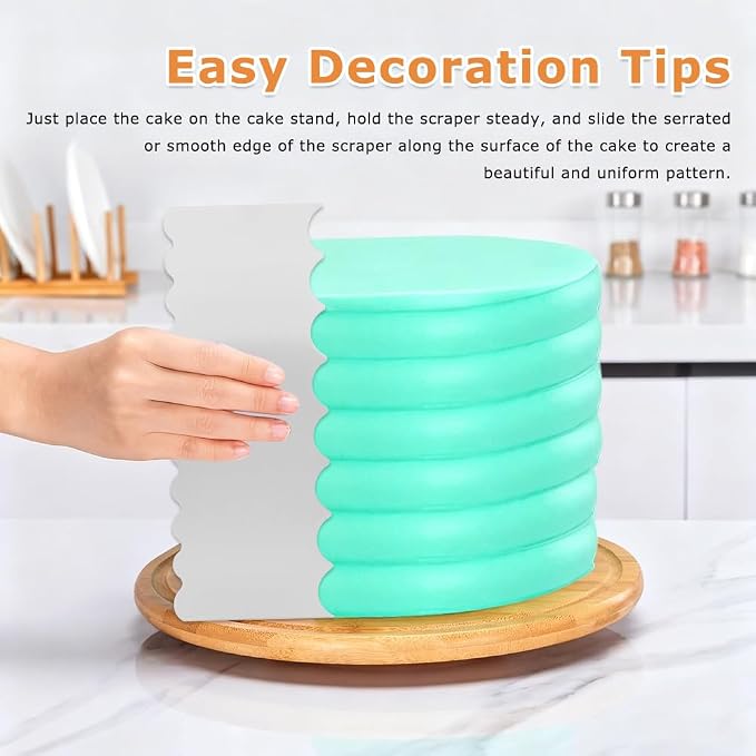 3PCS Stainless Steel Cake Scraper & 6Pcs Plastic Pattern Scraper,8.7 Inch Double Sided Edge Stripe Smoother Scraper,Cake Decorating Comb Metal Cake Scraper For Butter Cream Mousse