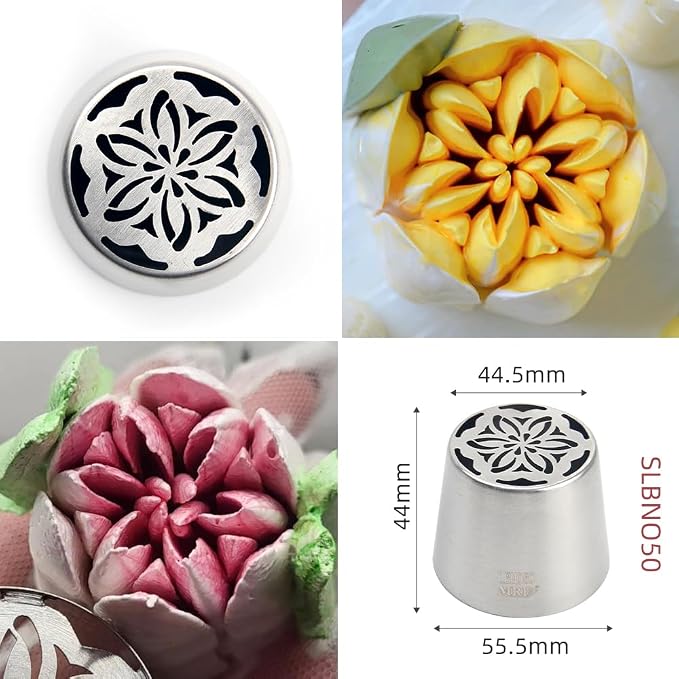 8 Pieces Stainless Steel Extra Large Russian Piping Tips Set,Flower Icing Nozzles with 1 Cleaning Brush,1 Small Leaf Icing Tip for Making Marshmallows,Cupcakes Bouquet,Buttercream Baking Tools