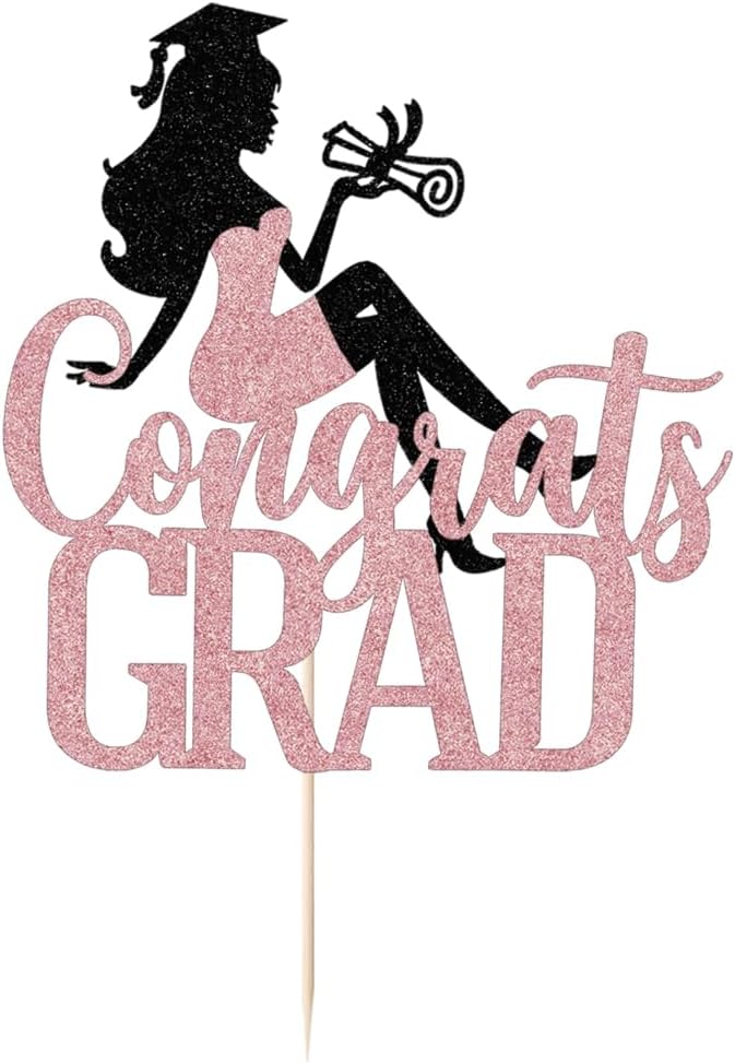 Congrats Grad Cake Topper,2026 Girl Graduation Cake Topper, Congrats Grad Decorations,2026 High School/College/Senior Graduation Party Decorations Supplies(Black rose)