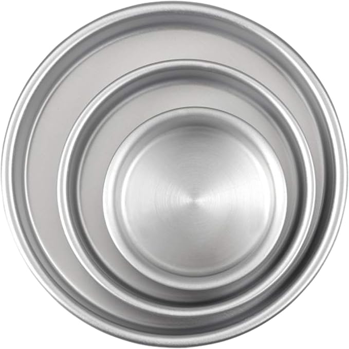 Wilton Aluminum Round Cake Pan Set, 3-Piece for Tiered Cakes, Durable, Even Heating, Rust-Resistant, Professional Bakeware, 4, 6, 8 in., Package May Vary