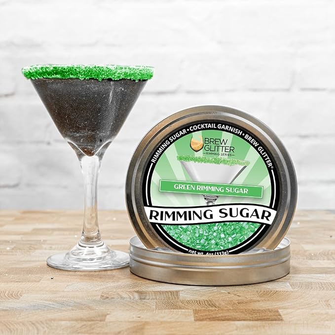 Brew Glitter - Green Rimming Sugar (1LB, 1x Resealable Bag) Cocktail Garnish for Mixed Drinks & Refreshments