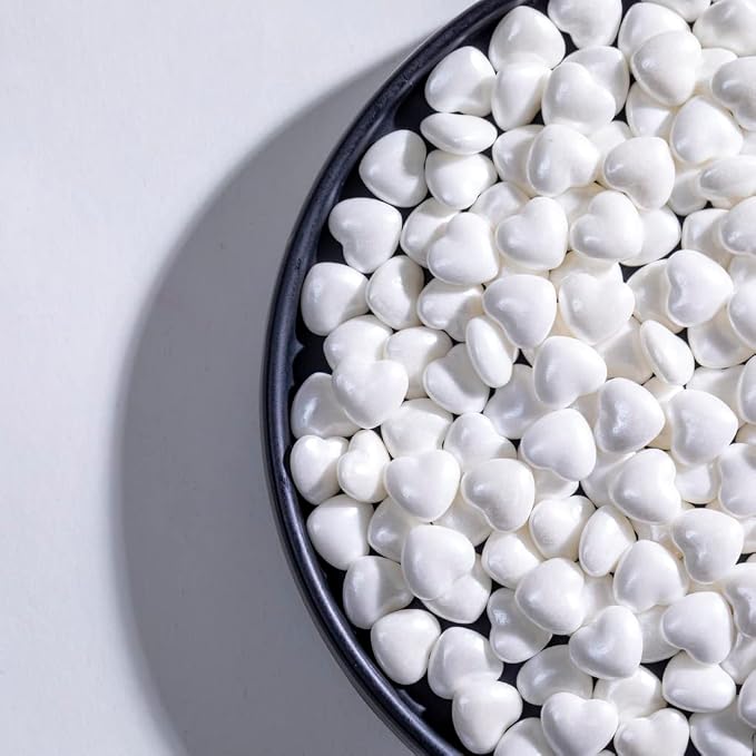 NIPEOR White Heart Sprinkles, Edible Heart 130g/4.6oz, Sugar Pearls & Candy Sprinkles for Cake, Cupcake, Cookie & Dessert Decorating, Holiday Baking & Party Toppers (White)