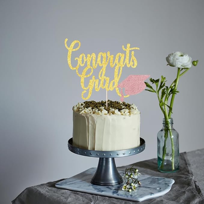 Congrats Grad Cake Topper,2026 Graduation Cake Topper, Congrats Grad Decorations,2026 High School/College/Senior Graduation Party Decorations Supplies. (Congrats Grad Gold rose gold)