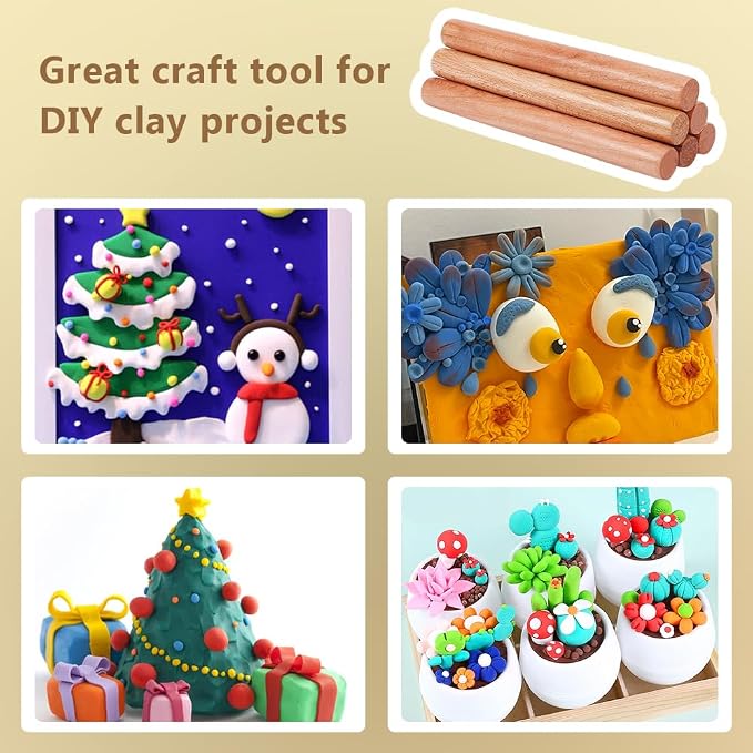 OLYCRAFT 8pcs Wood Rolling Pins 10 inch Clay Rolling Pins 1.1 inch Diameter Classic Wooden Rolling Pins Natural Wood Texture Rollers Wood Clay Roller for Clay Modeling Pottery Tools