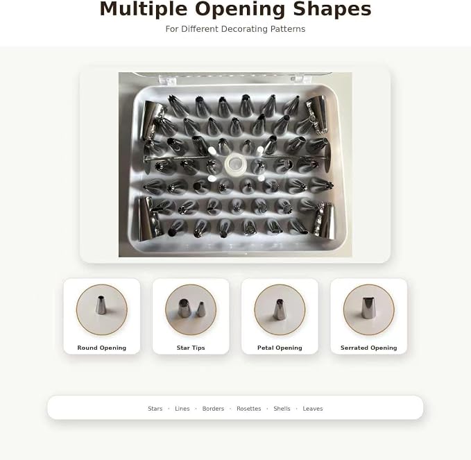 55 Pcs Piping Tips Set with Storage Case, Stainless Steel Icing Nozzles for Cake Decorating, 48 Small and 4 Large Frosting Tips, 1 Coupler, 2 Flower Nails for Cupcakes, Cookies, Desserts