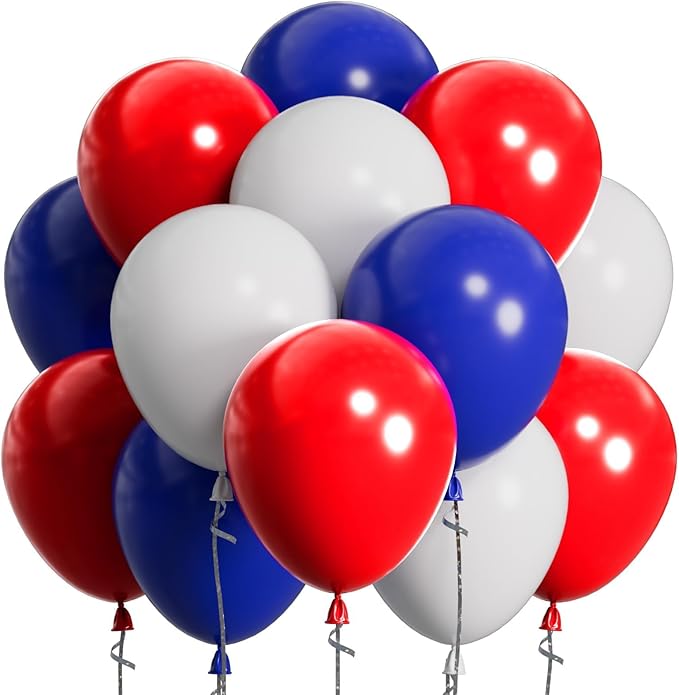 SUWEN Red White and Blue Balloons, 60pcs 12 inch Red White and Blue Decorations Latex Balloons for Independence Day July Patriotic Birthday Anniversary Veterans Party Decorations