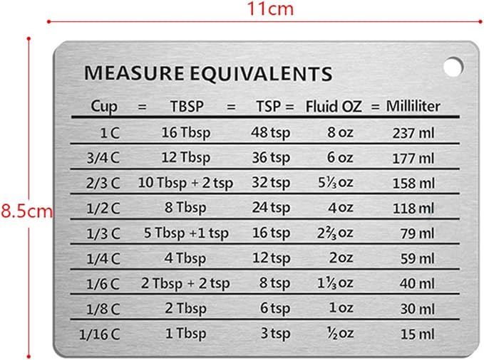 SOONHUA Measurement Conversion Refrigerator Magnet, kitchen Measurement Conversion Chart Stainless Steel Refrigerator Magnet for Cups Tablespoons Teaspoons Fluid Oz Milliliters