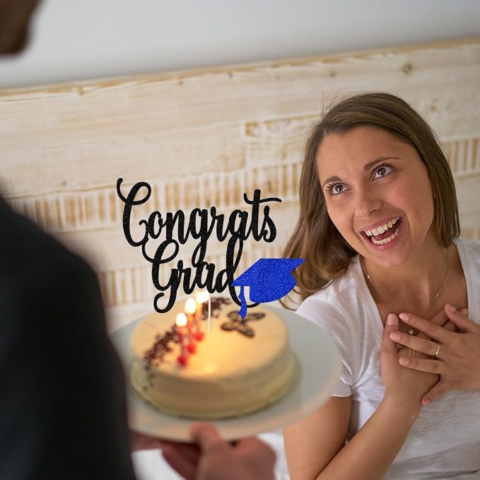 Congrats Grad Cake Topper,2026 Graduation Cake Topper, Congrats Grad Decorations,2026 High School/College/Senior Graduation Party Decorations Supplies. (Congrats Grad Black and dark blue)