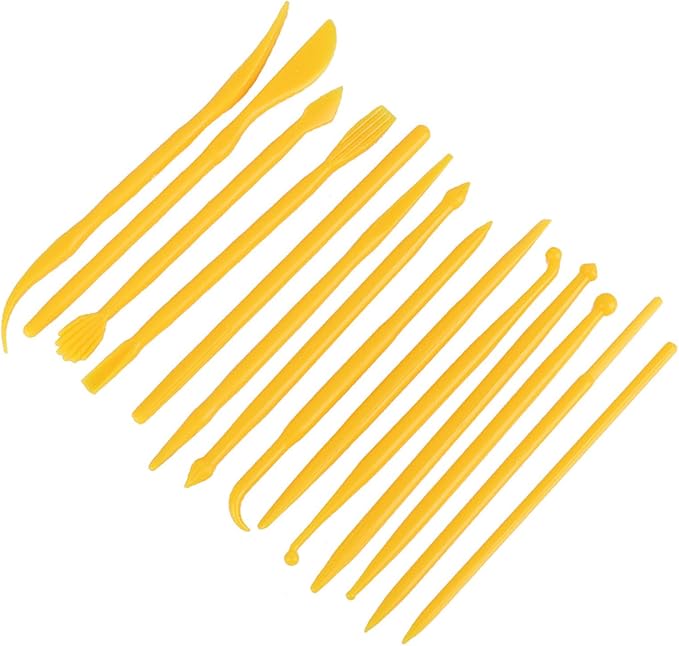 Culnflun Plastic Clay Sculpting Set Polymer Modeling Tools 14Pcs DIY Pottery Shaper Hand Tool Kit for Soft Clay Fondant Cake Art Craft Pink Rose Red Yellow 4.7in (Yellow)