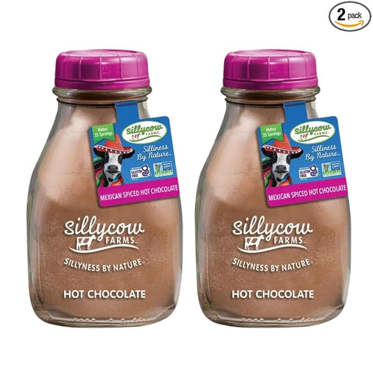 Sillycow Farms Mexican Spiced Hot Chocolate Mix | Gluten-Free, Non-GMO, Dairy-Free | Dutch Processed Cocoa Powder & Natural Cane Sugar | Holiday Flavor in Reusable Glass Bottle | 16.9 oz Each, Pack of 2