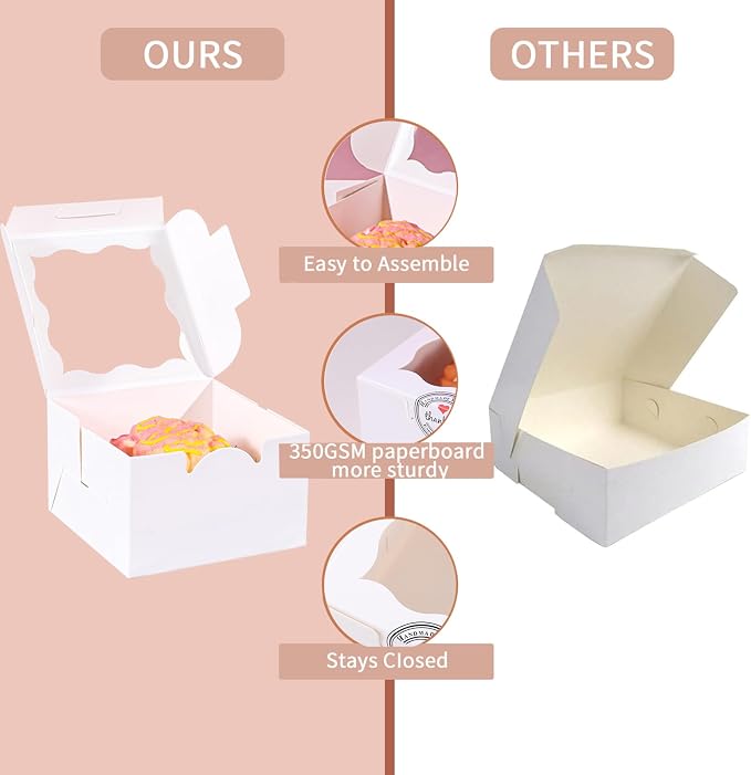 60pcs White Small Cake Box,4x4x2.5 Inch Bakery Boxes with Window,gift boxes bulk for Mini Cake Pastry Dessert Strawberries Chocolates Cupcakes with Stickers