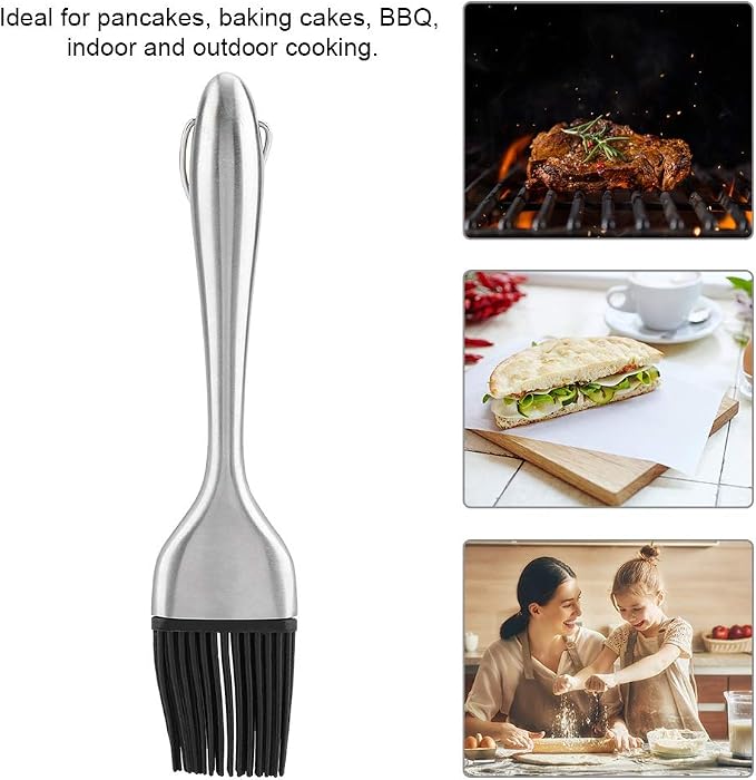 Stainless Steel BBQ Oil Brush with HeatResistant Silicone for Baking Grilling