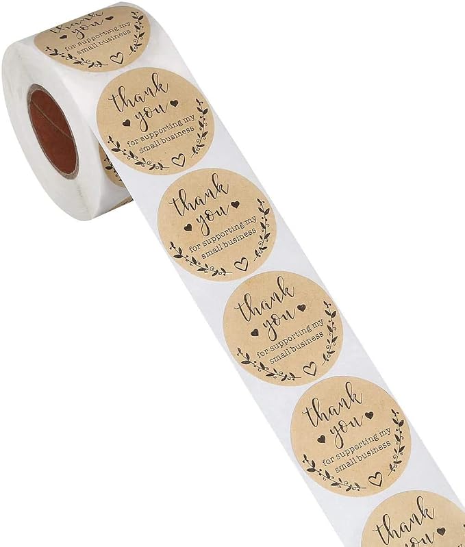 2'' Thank You for Supporting My Small Business Stickers, Kraft Labels Custom Sticker for Bakeries, Crafters & Small Business Owners, 500 Labels Per Roll