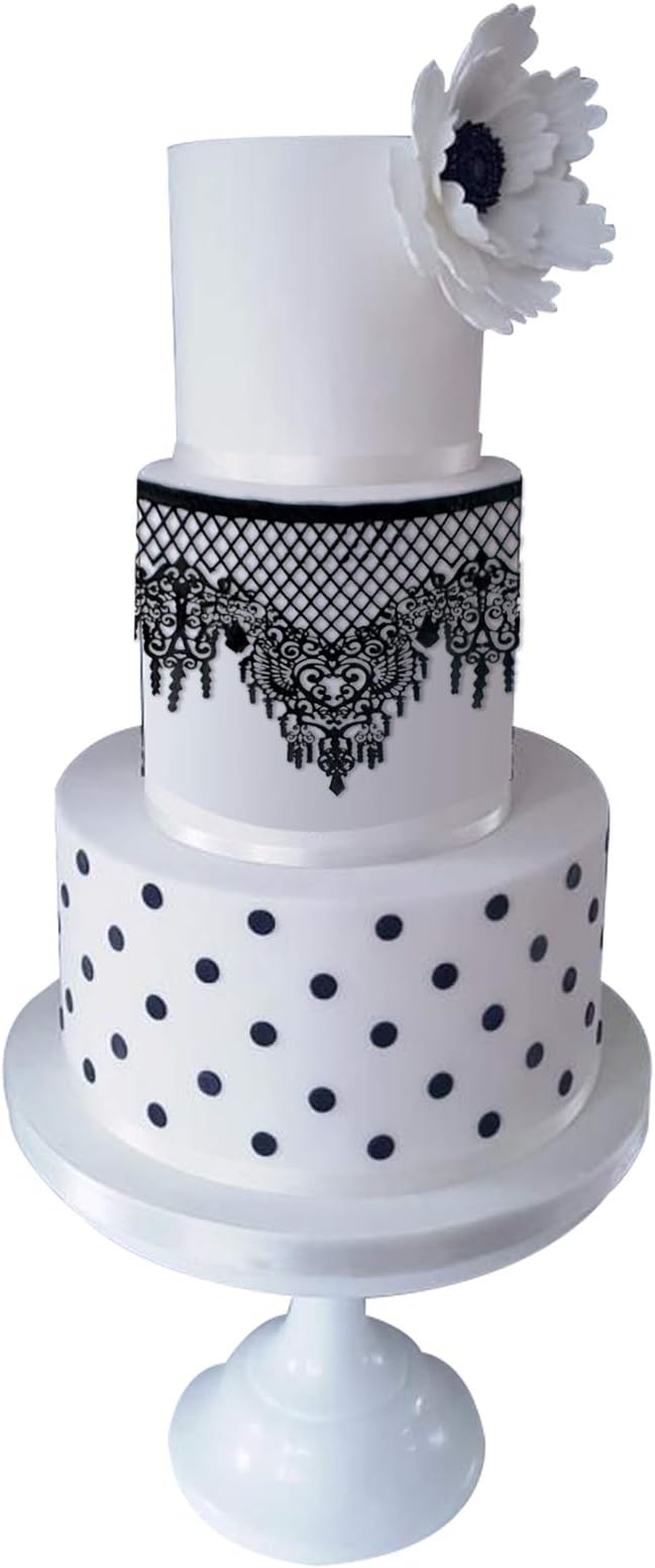 Pre-Made Edible Cake Lace Lattice Diamond Scallop 12-inch 10-piece Black | Large, Ready to Use