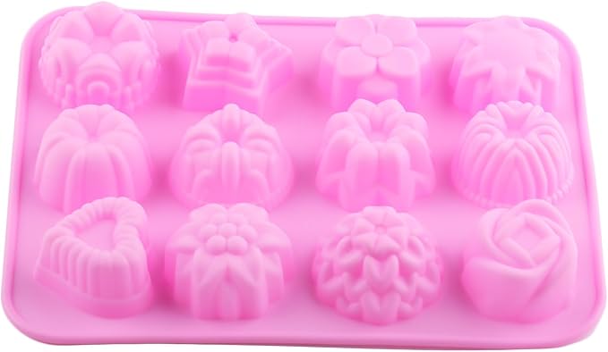 12 Cavity Flowers Silicone Chocolate Molds Flowers and Heart Shaped Mold For Chocolate Candy Set Of 2