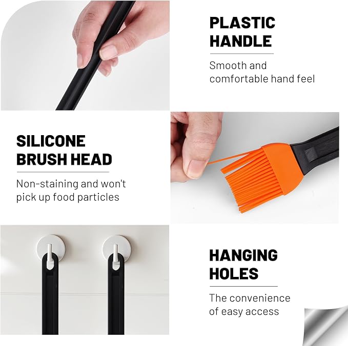 AmoreAngel CRAFTS 14in 2 Tone Silicone Basting Brush, Non-Slip Long Handle | This brush is ideal for high‑heat cooking BBQ, grilling, roasting as well as everyday saucing, egg washing, and basting