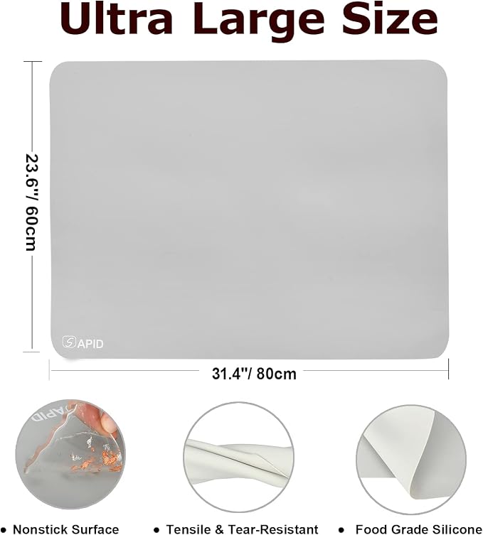Sapid Extra Large Silicone Sheet for Crafts 23.6"×31.4", Thick Silicone Jewelry Casting Mats, Nonstick Nonslip Silicon Mat for Epoxy Resin, Art Painting, Heat- Resistance Counter Mat (Gray)