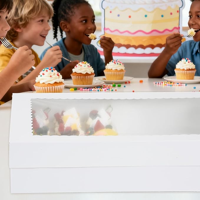 24 Count Cupcake Box, 4 Pack Cupcake Containers with Windows and Inserts, Disposable Cupcake Carriers for Muffins, Treats, Pastries,Mother's Day 19 x 14 x 3.9 Inches (White, 24Count /4Pcs)