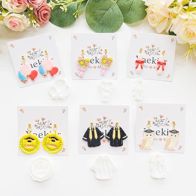 Graduation Polymer Clay Cutters & Stamps Set - 19pcs 0-9 Numbers, GARD/2026 Seals, Owl, Cap, Gown, Balloon for DIY Earring Jewelry, Soft Clay Crafts & Class Party Supplies