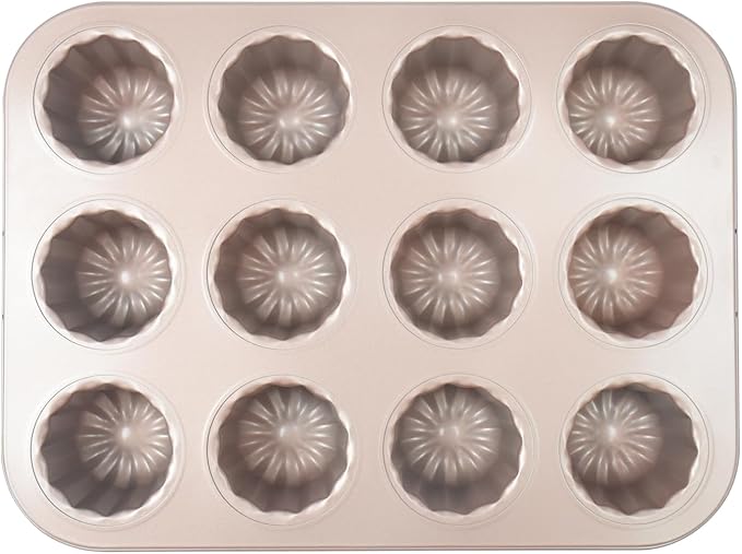12 Cavity Canele Cake Pan, Canele Mold Cake Pan, Non-Stick Canele Muffin Bakeware Cupcake Pan for Occasion cake