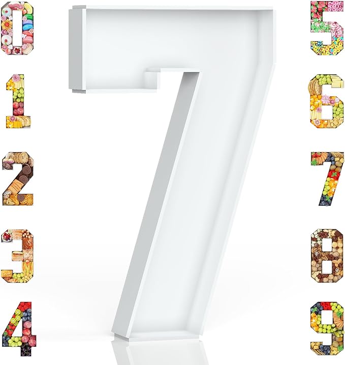 HILAVO Cardboard Number for Charcuterie, 13.7" Cardboard Number 7 Fillable Number for Food Paper Mache Number Boxes for Cupcake Sweet Candy 7th Birthday Anniversary Party Decorations