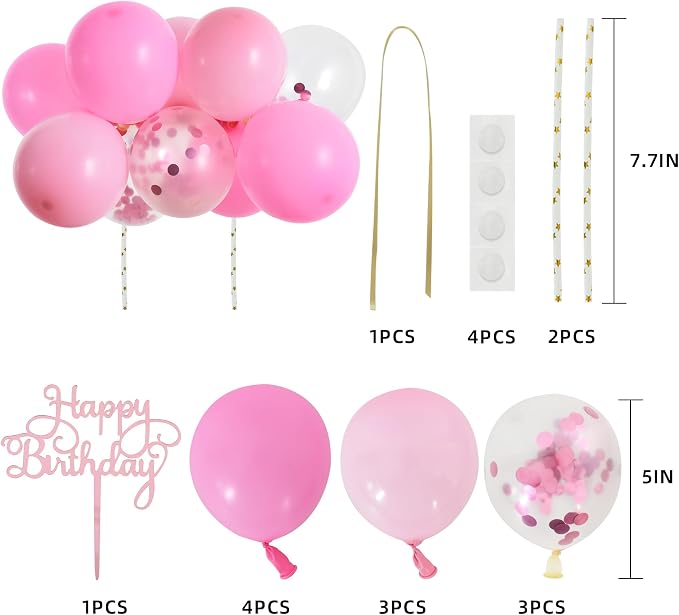 BEISHIDA Happy Birthday Cupcake Toppers - Pink Mini Balloon Cloud Birthday Cake Decorations for Valentines Wedding Anniversary Baby Shower Decorations
