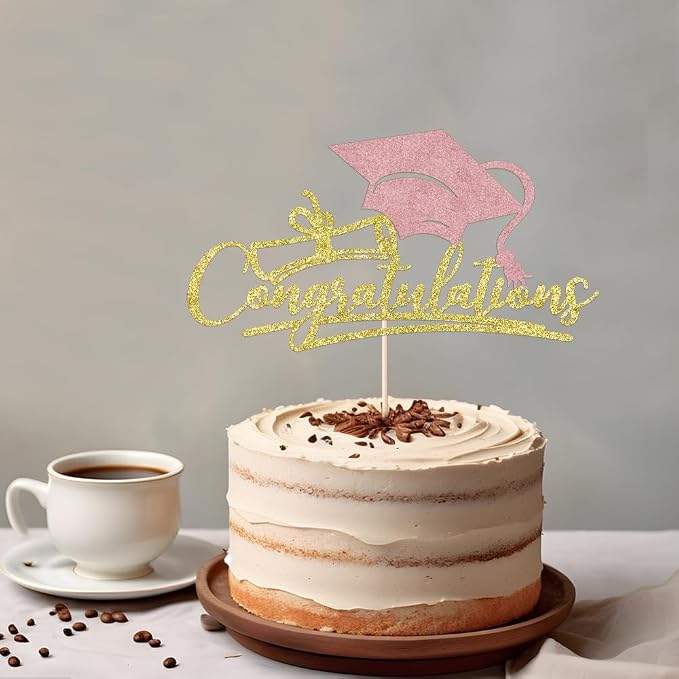 Congratulations 2026 Graduation Cake Topper,Congrats Grad Cake Decor - 2026 High School/College/Senior Graduation Party Decorations Supplies (Gold and rose gold)