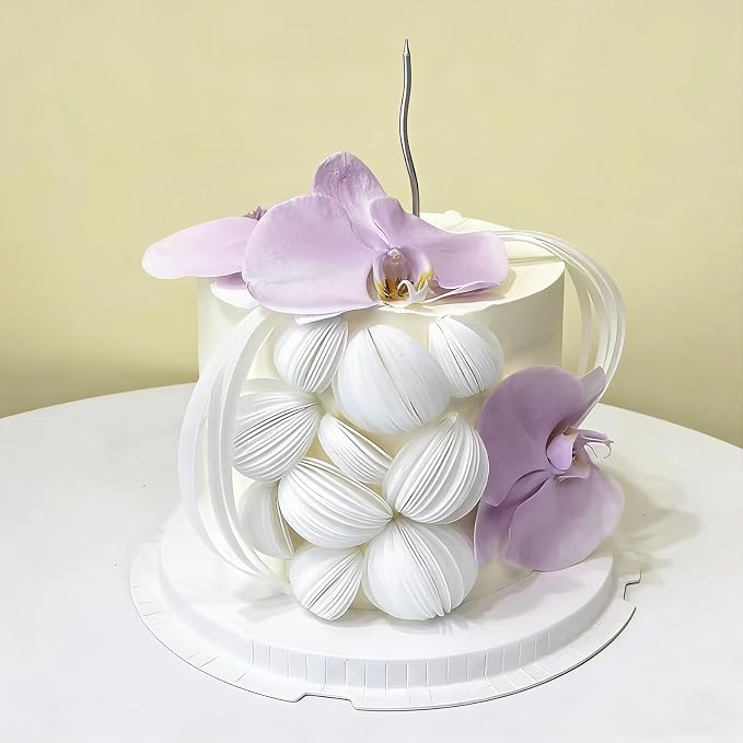 60PCS/80PCS Wafer Paper Round Pieces 3D Spherical Cake Edges Rice Paper Swan Rose Flower Round Cupcake Decoration Inserts (60, White, small)