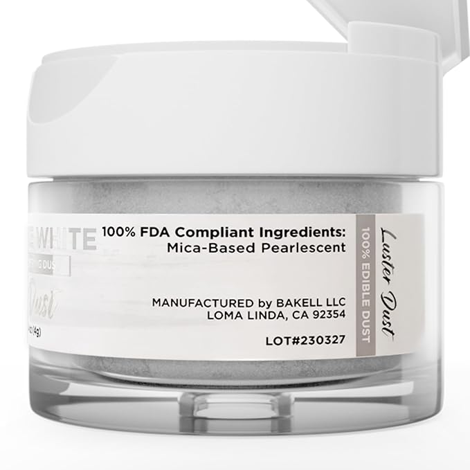 Luster Dust - Snowflake White (4g 1x Jar) | Edible Vegan Dust & Paint for Cake Decorating, Ice Cream, Desserts, Cocktails and Beverages by Bakell
