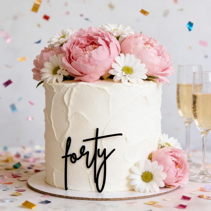 Black Forty Cake Topper, Acrylic Happy 40th Birthday Cake Decorations for Women and Men, Cheers to 40 Years Anniversary Cake Charm Party Supplies