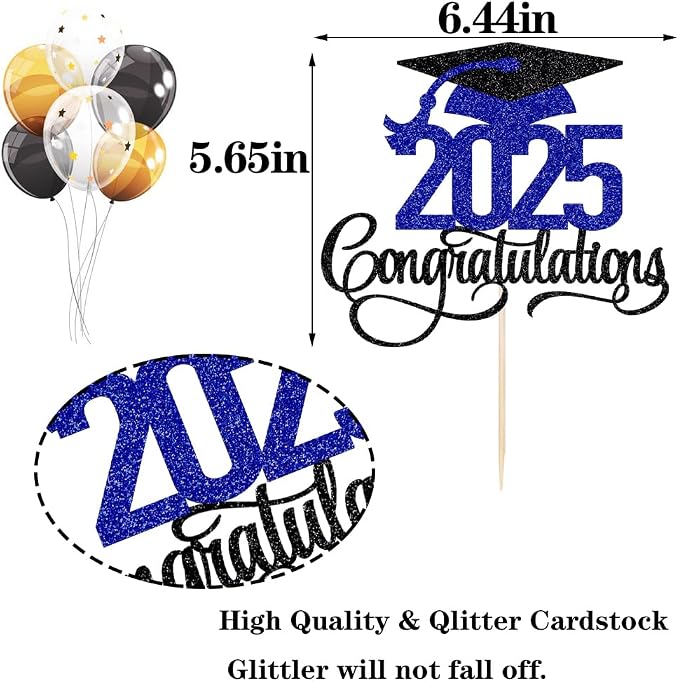 Black Gold Glitter 2025 Congratulations Graduation Cake Topper,Congrats Grad Cake Decor - 2025 High School/College/Senior Graduation Party Decorations Supplies (Dark blue)