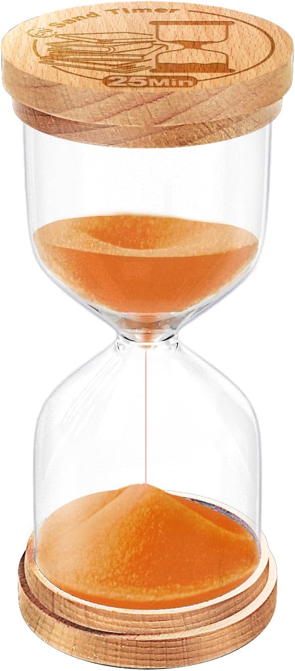 CNCJ 25 Minute Wooden Sand Timer, Hourglass Orange Small Sand Watch Reloj De Arena for Desk Decor Kitchen Classroom Office Study Home Decoration