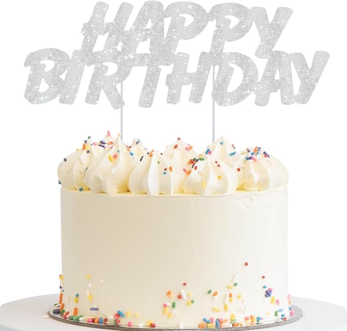BEISHIDA silver HAPPY BIRTHDAY Cake Topper, Happy Birthday Cake Bunting Decor,Birthday Party Decoration Supplies，Photo Booth Props