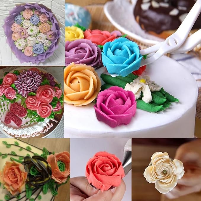 Icing Kit With 124k, 125k, 126k Piping Tips Set, 2 Flower Nails, 4 Lifters for Buttercream Flowers and Elegant Cake Decorations
