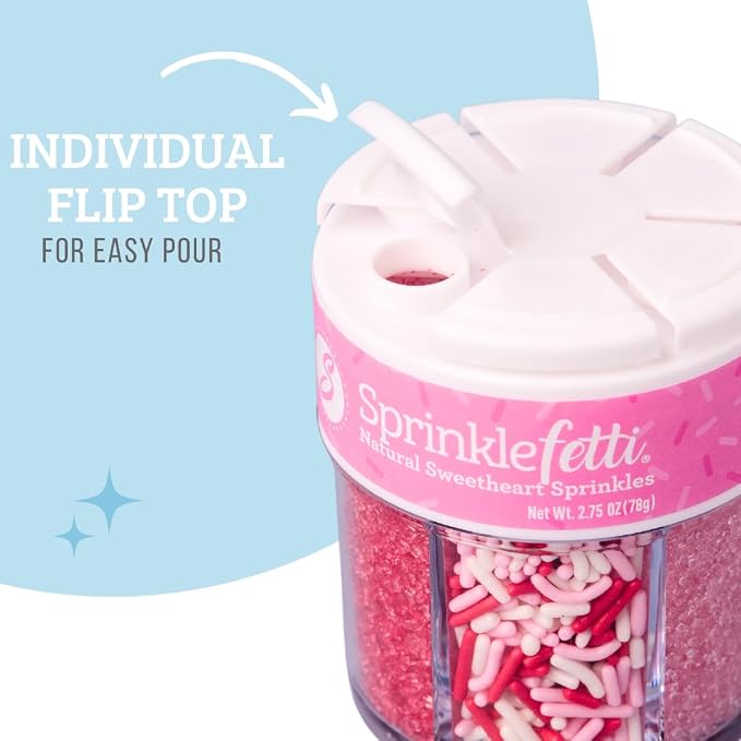 Sweets Indeed Valentines Dye Free Sprinkles | Red & Pink Sanding Sugar with Red White Pink Jimmies Mix | Baking & Decorating | No Artificial Dyes | 6-Cell Jar 2.75 oz