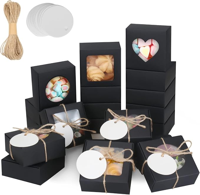 COTOPHER Soap Box, 30Pcs Small Soap Packaging Boxes 2.8x2.8x1.2 Inch Mini Kraft Boxes with Window Soap Boxes for Homemade Soap Candy Chocolate Bakery Cookies Soap Packaging