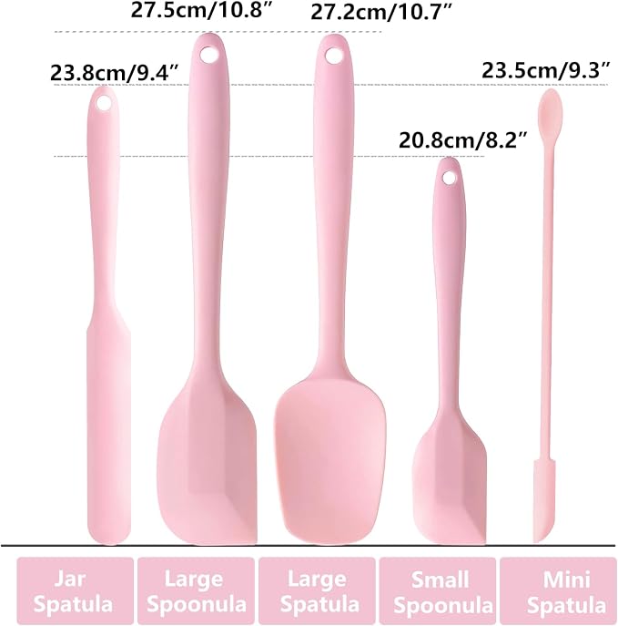 5 Piece Pink Silicone Spatula Set, Heat Resistant Rubber Spatulas Set, Silicone Kitchen Utensils Set Dishwasher Safe for Nonstick Cookware Baking Cooking
