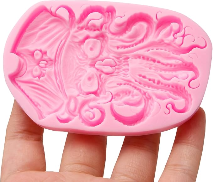Skull Pirate Silicone Mold, Halloween Cupcake Topper Fondant Mold Skeleton Head Chocolate Molds Octopus Skull Pirate Molds for Cake Decoration Candy Polymer Clay Crafts Epoxy Resin