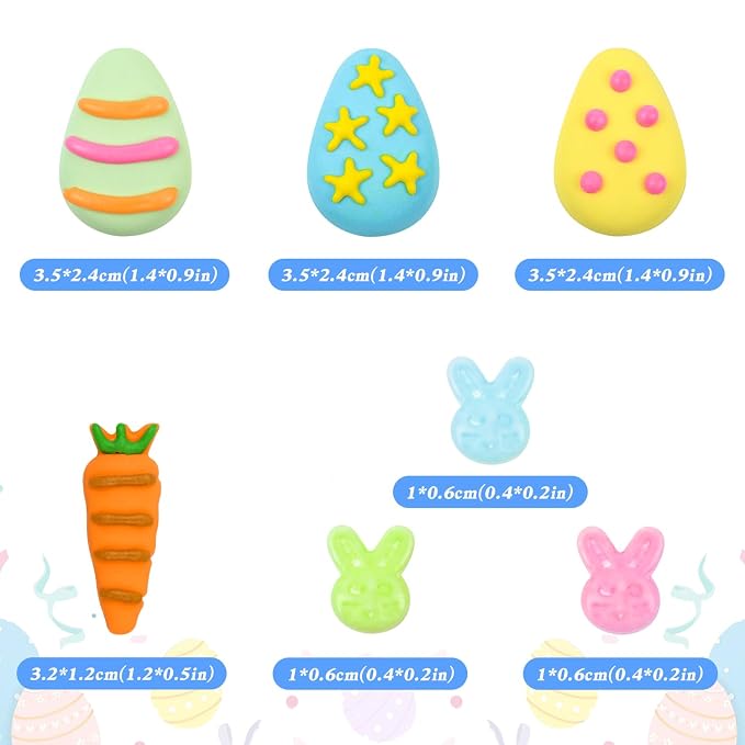 Easter Icing Decoration Edible Rabbit Eggs Carrot Icing Decoration Royal Icing Sugar Sprinkles for Cupcake Topper Cake Ice Cream Cookies Chocolate 22 Counts