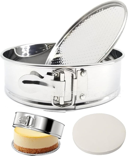 10 Inch 304 Stainless Steel Springform Cake Pan, Stainless Steel Springform Pans, Leakproof & Nonstick Cheesecake Pan with Removable Bottom with 50 Pcs Parchment Paper Liners