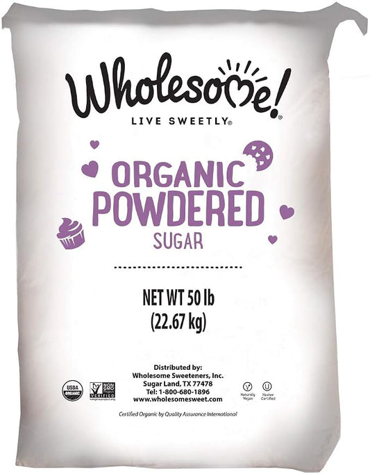 Wholesome Fair Trade Organic Powdered Sugar, Naturally Flavored Real Sugar, Non GMO & Gluten Free, 50 Pound (Pack of 1), (Packaging May Vary)