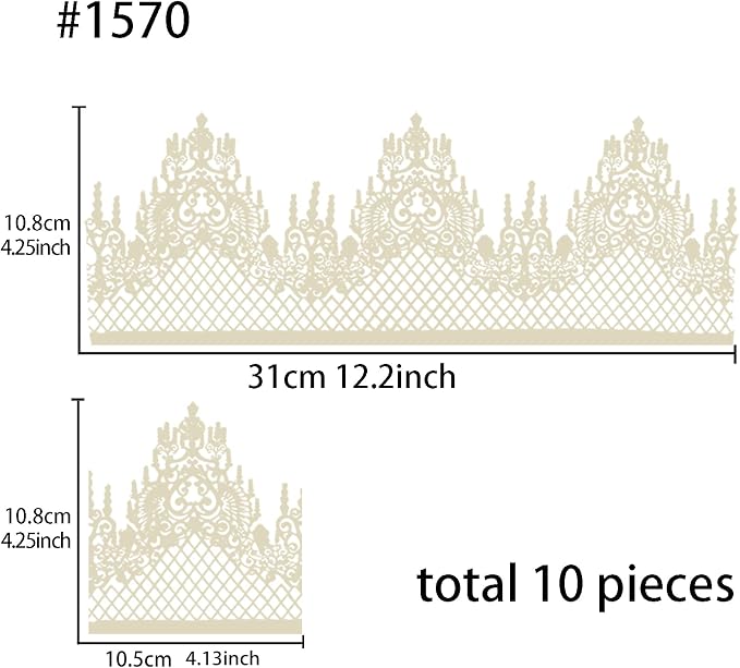 FUNSHOWCASE Large Pre-Made Ready to Use Edible Cake Lace Lattice Diamond Scallop 12-inch 10-Piece Set Ivory White