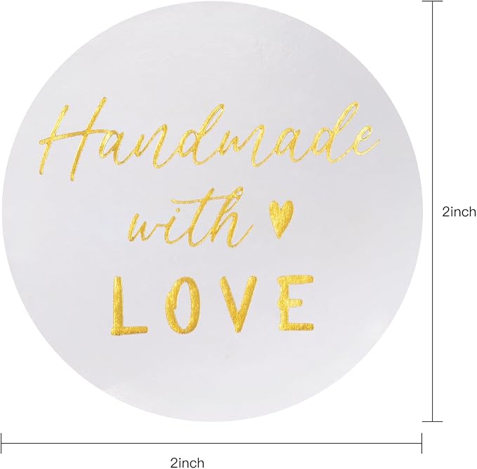 WRAPAHOLIC 2 Inch 500 Total Business Stickers Roll - Gold Foil Handmade with Love Design, Thank You Lables, Shipping Stickers for Party Decorations