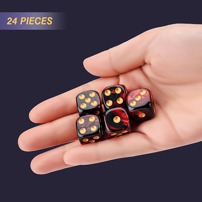 24 of Pack 16MM 6 Sided Dice Set,Two Colours D6 Game Dice Set, 6 Sided Standard Dices for Yahtzee, Bunco or Teaching Math,with Portable Dice Pouch(Red and Black)