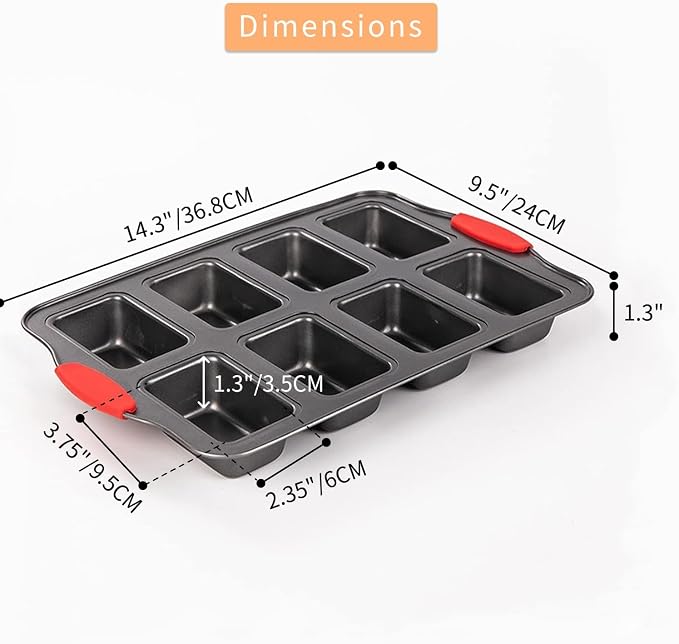 2 Packs 8 Cavity Non-Stock Mini Loaf Pan with Silicone Handle, Mini Bread Loaf Baking Pan Mini Brownie Pan Cheesecake Mould Rectangular Bar
