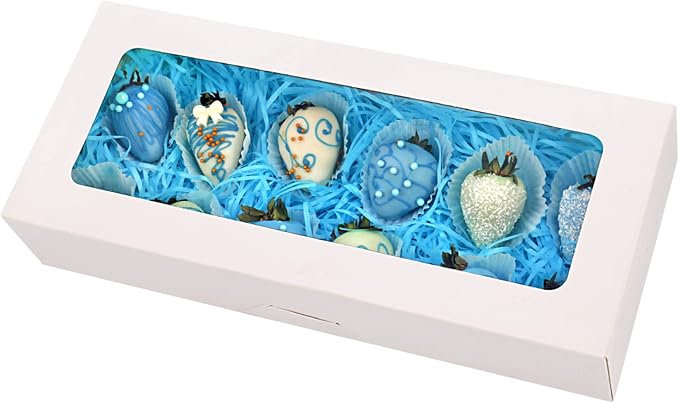 RIFMEAE 24-Pack 14" x 6" x 2.5" Cookie Boxes, Bakery Boxes with Window, Strawberry Boxes, Auto-Popup Treat Boxes for Strawberries, Cookies