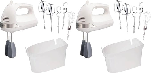 Hamilton Beach 6-Speed Electric Hand Mixer with Whisk,Dough Hooks and Easy Clean Beaters,Powerful 275 Watt Motor,Snap-On Storage Case,White,(Pack of 2)