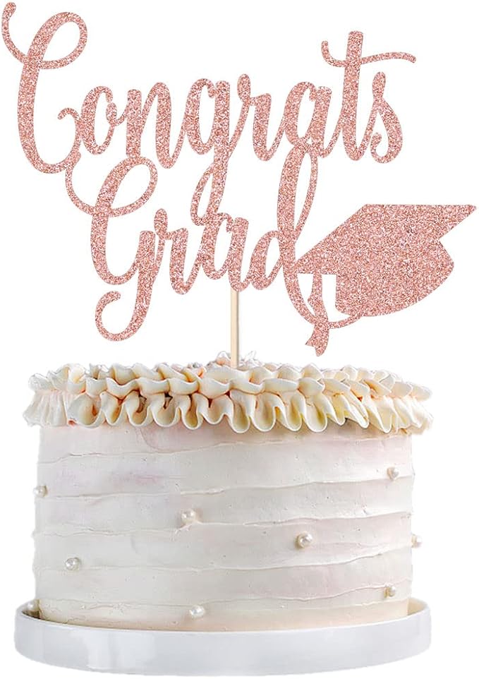 Congrats Grad Cake Topper,2026 Graduation Cake Topper, Congrats Grad Decorations,2026 High School/College/Senior Graduation Party Decorations Supplies. (Rose gold)