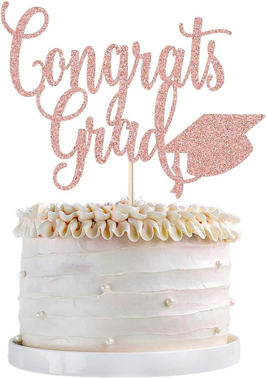Congrats Grad Cake Topper,2026 Graduation Cake Topper, Congrats Grad Decorations,2026 High School/College/Senior Graduation Party Decorations Supplies. (Rose gold)